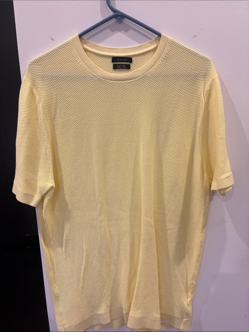 Massimo Dutti Pale Yellow Textured Short-Sleeve Crewneck Polo